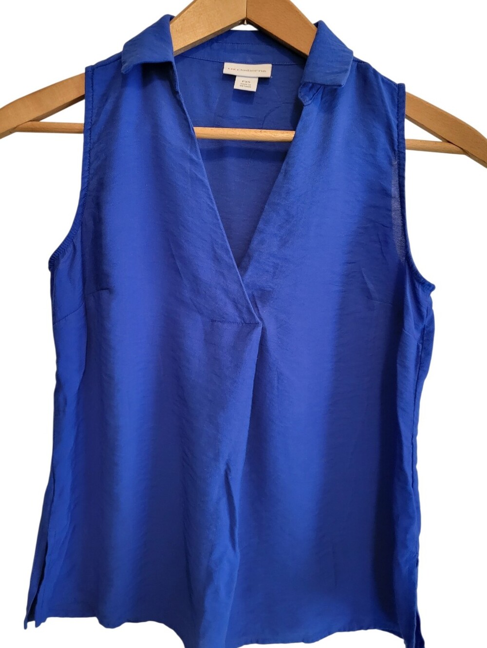 Vintage Liz Claiborne 90's Royal Blue Sleeveless Rayon V-Neck Blouse Size XS
